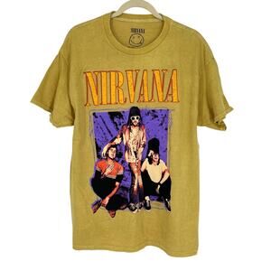 Officially Licensed Nirvana Grunge Tee Yellow Acid Wash Large Vintage Style